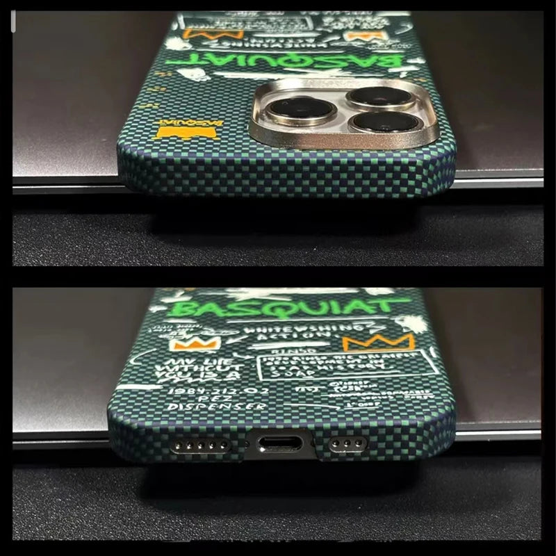 Basquiat Grünlich Fluoreszierendes Licht Lxury 100% Kevlar Telefonhülle Magsafe Anti-Bumping Cover