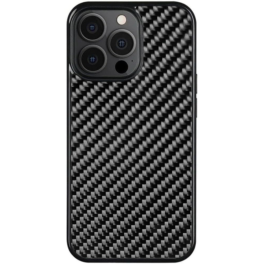 Glossy Carbon Fiber 3K Twill Titanium Silk for iPhone 16 Pro Max 15 14 13 12 11 Case Anti-fall Wireless Charge Cover Shell