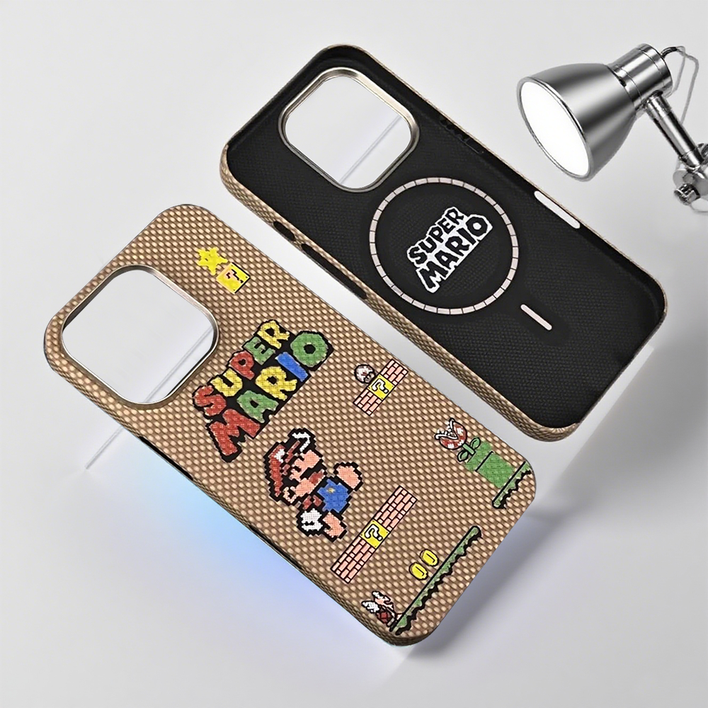 Super Mario 100% Kevlar Carbon Fiber Fluorescent luminous Phone Case Magsafe Cover