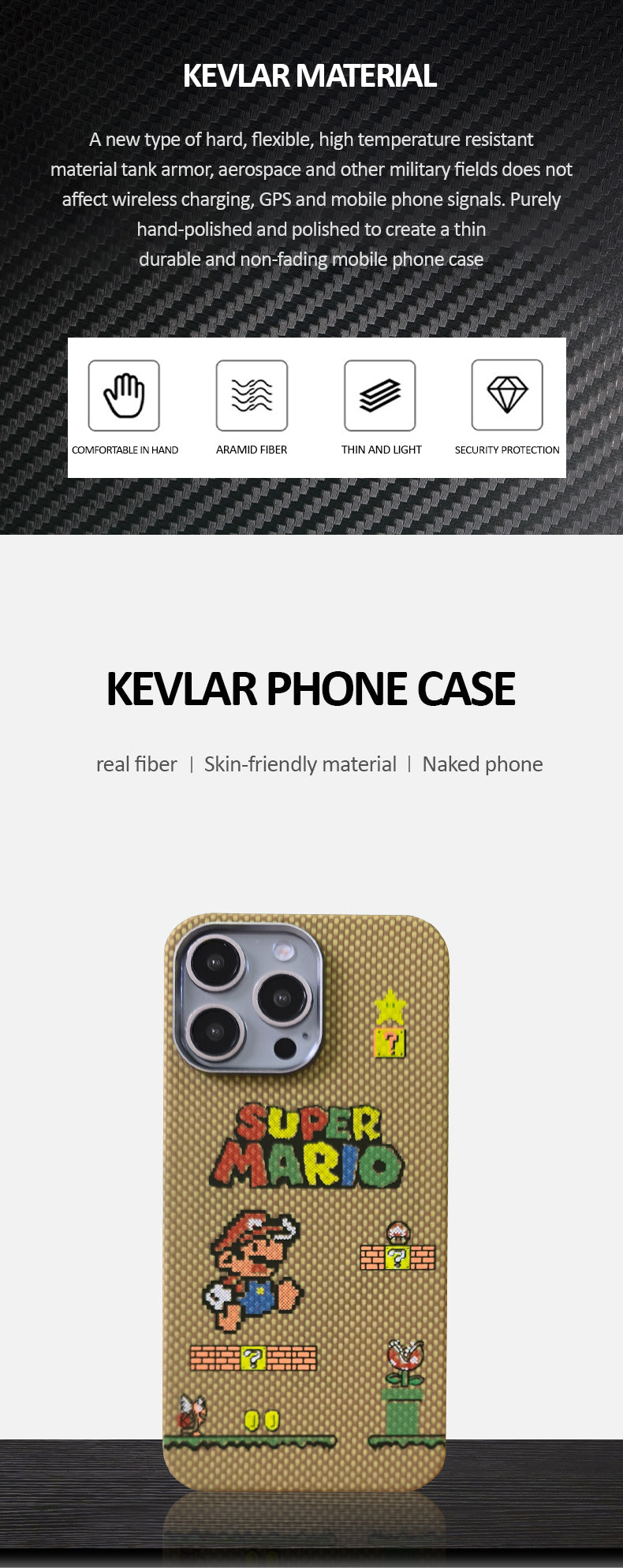 Super Mario 100% Kevlar Carbon Fiber Fluorescent luminous Phone Case Magsafe Cover