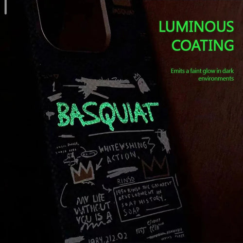 Basquiat Greenish Fluorescent Light Lxury 100% Kevlar Phone Case Magsafe Anti-Bumping Cover