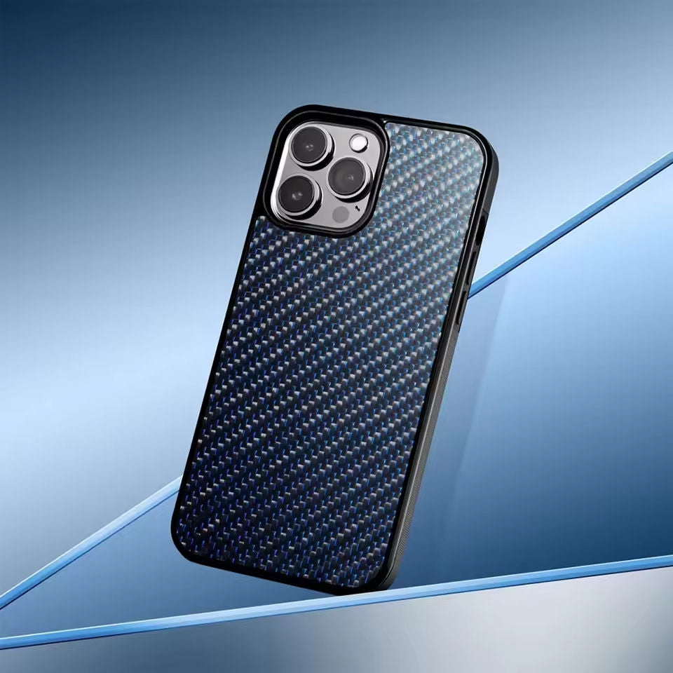 Glossy Carbon Fiber 3K Twill Titanium Silk for iPhone 16 Pro Max 15 14 13 12 11 Case Anti-fall Wireless Charge Cover Shell