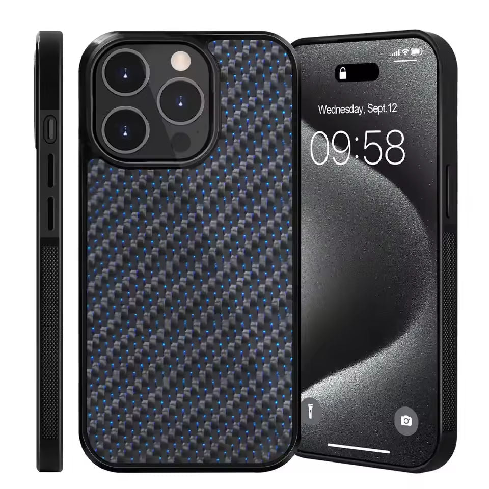 Glossy Carbon Fiber 3K Twill Titanium Silk for iPhone 16 Pro Max 15 14 13 12 11 Case Anti-fall Wireless Charge Cover Shell