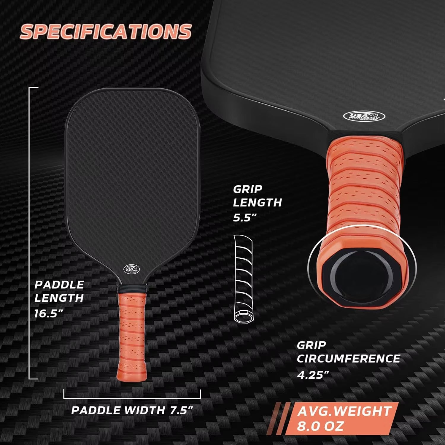 Professional T700 Carbon Fiber Pickleball Paddle USAPA Approved Sandblasted Surface Elongated Grip Pro Spin Paddle with Bag