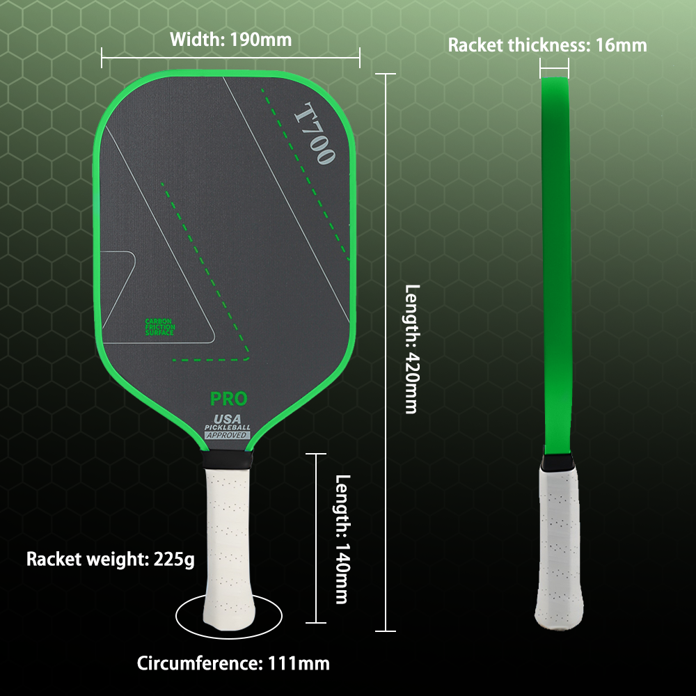 TOP T700 Carbon Fiber Pickleball Paddle USAPA Approved Sandblasted Surface Elongated Grip Pro Spin Paddle