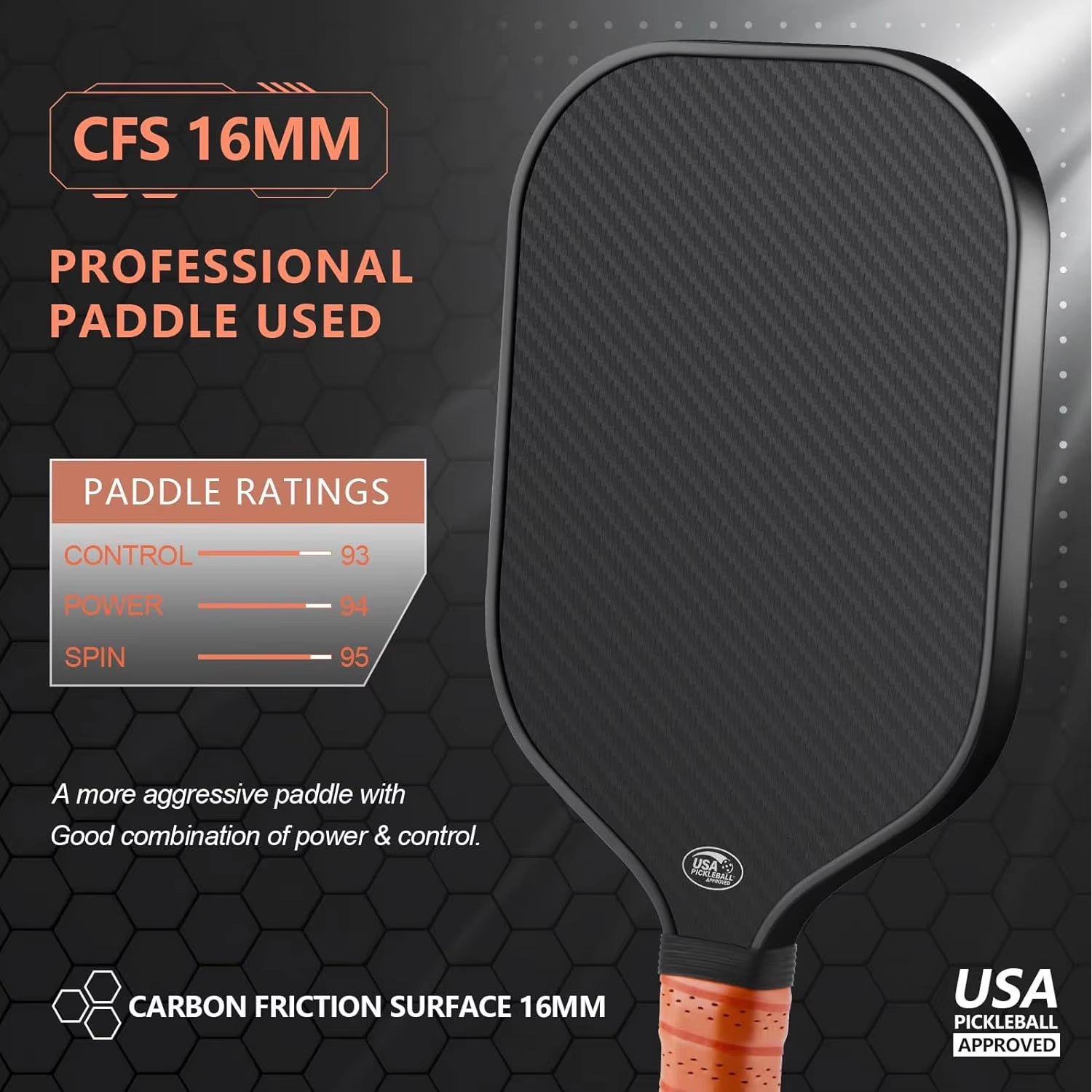 Professional T700 Carbon Fiber Pickleball Paddle USAPA Approved Sandblasted Surface Elongated Grip Pro Spin Paddle with Bag