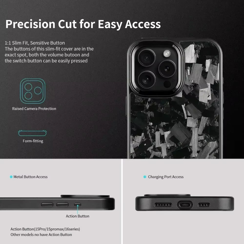 100% Real Carbon Fiber Armor Cover For iPhone Case Metal Frame Wireless Charge Forged Fiber Cover