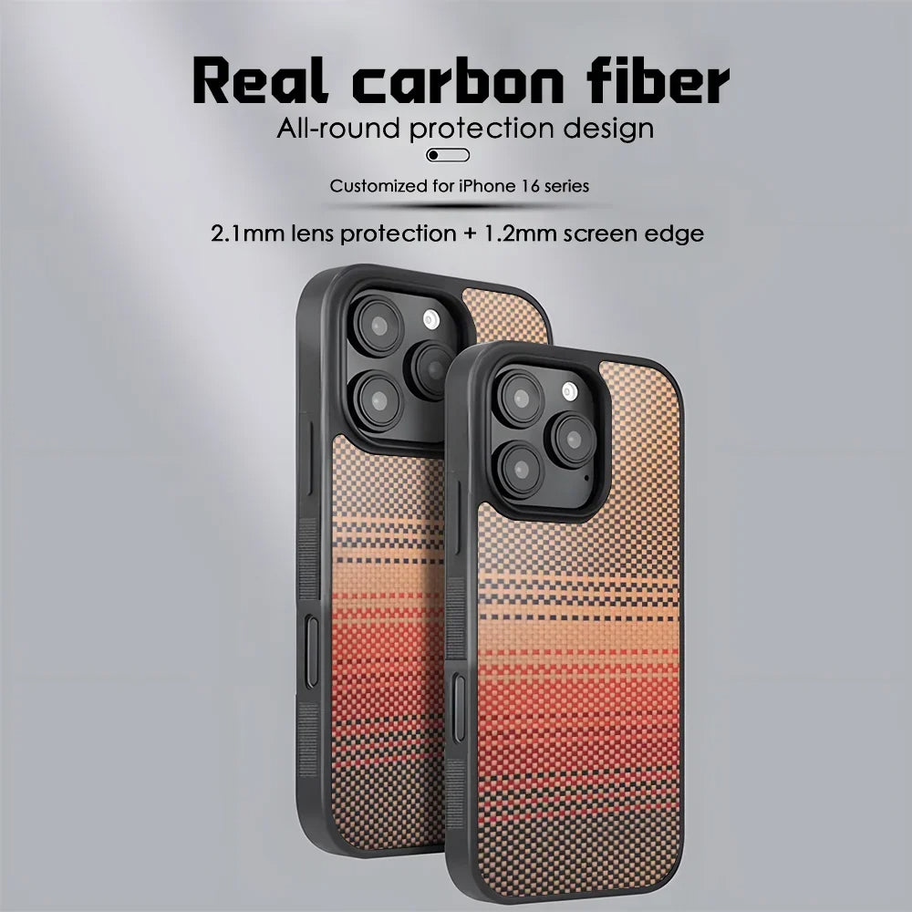 Sunset Glow Weave Pattern T700 Kevlar Carbon Fiber Phone Case Silk Touch Anti-Slip 360° Protection