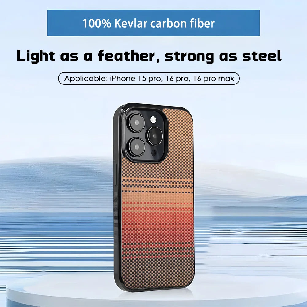 Sunset Glow Weave Pattern T700 Kevlar Carbon Fiber Phone Case Silk Touch Anti-Slip 360° Protection
