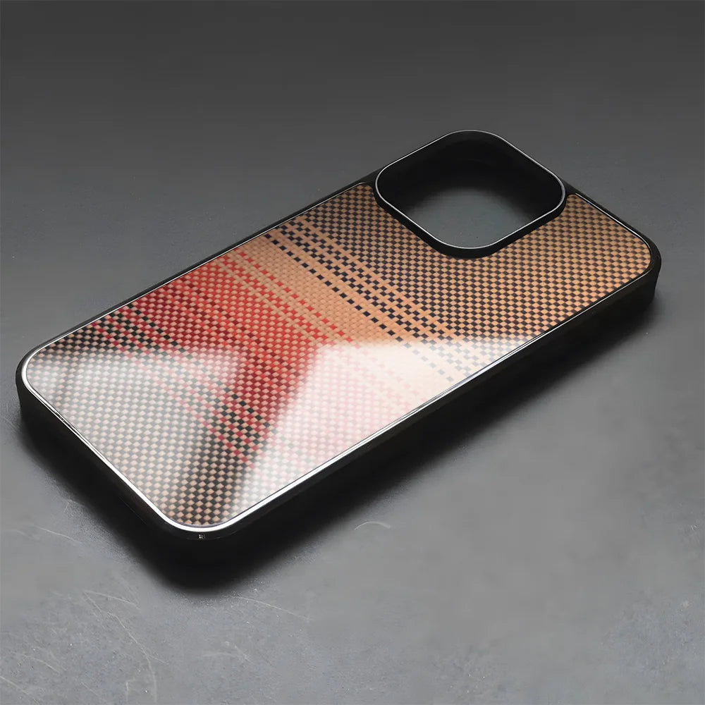 Sunset Glow Weave Pattern T700 Kevlar Carbon Fiber Phone Case Silk Touch Anti-Slip 360° Protection